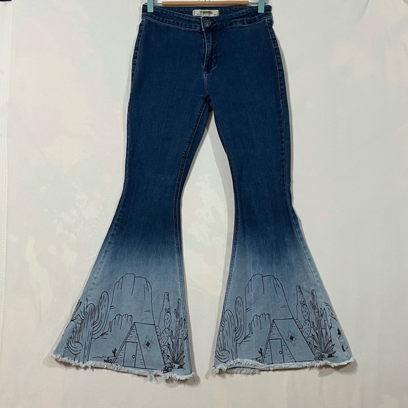 Rock & Roll Denim Flare Jeans Ombre Bell Bottom 29x32 Western Boho Rodeo - Picture 2 of 10